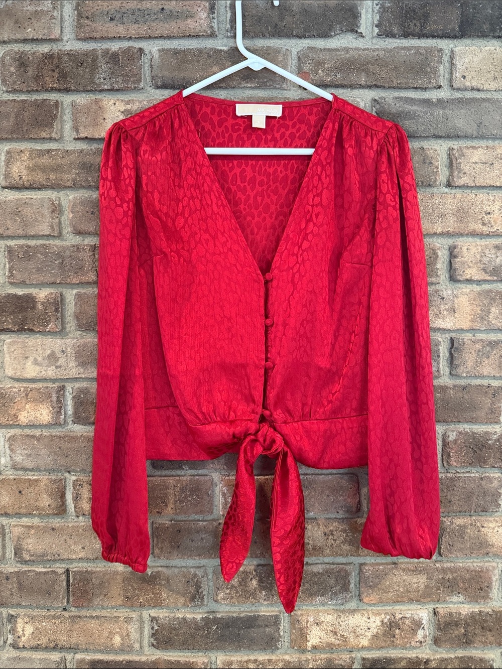 Michael Kors Red Tie-Front V-Neck Blouse